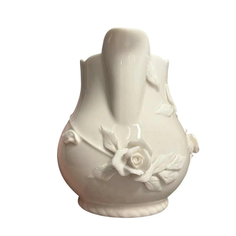 Godinger Antique Reflections Cream Ceramic Rose Pitcher 3D Floral Victorian Shab